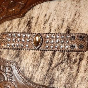 Leather Cuff Bracelet Crystal Stones